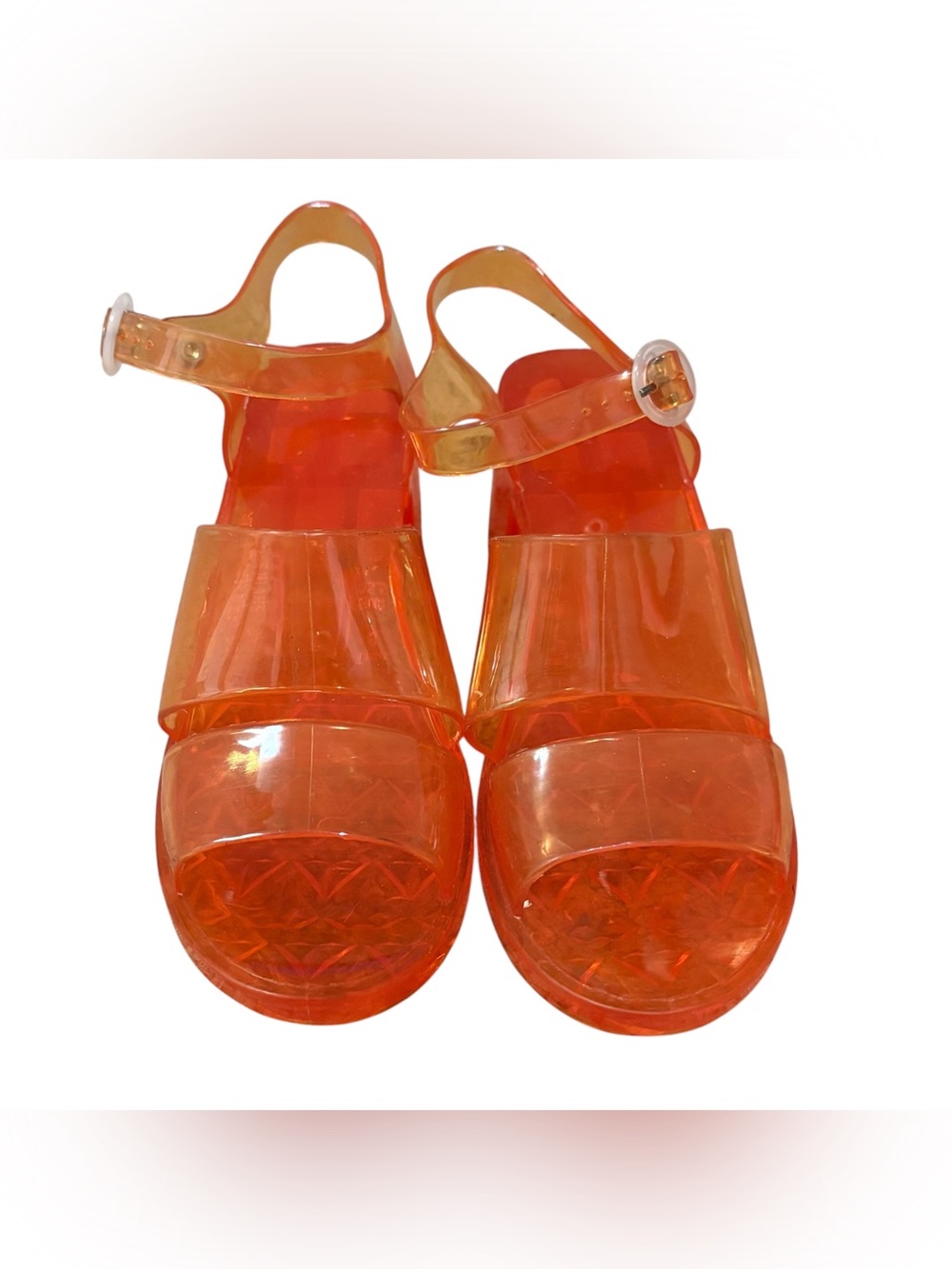 American Apparel Amber Orange Classic Jelly Clear Block Heel Sandal Strap Sz 6 - Picture 3 of 10